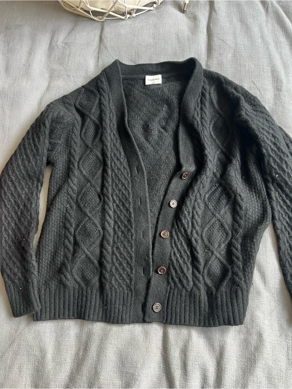 Sunday Best Black Cable-Knit Button Cardigan
